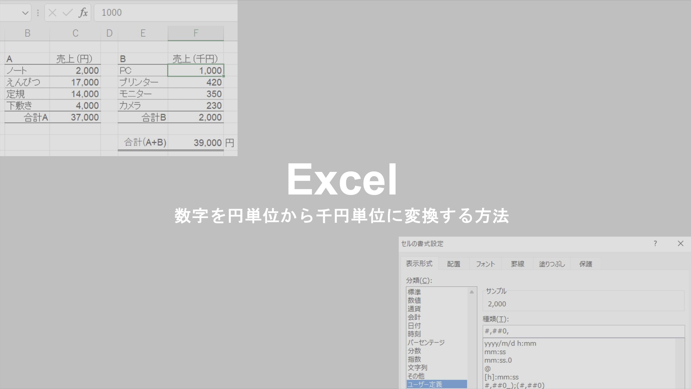 Excel_数字を円単位から千円単位に変換する方法